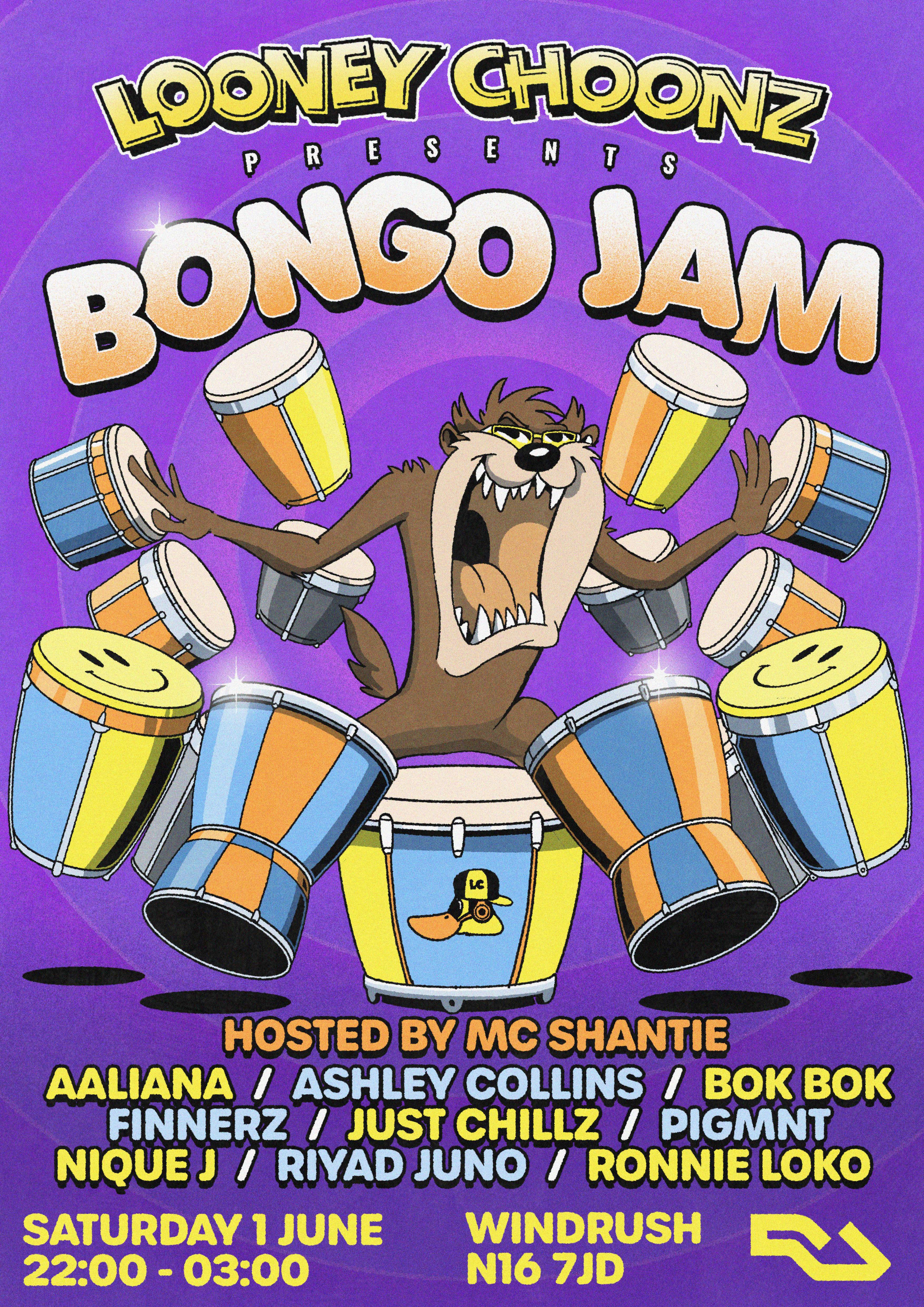 Looney Choonz presents Bongo Jam ft Aaliana, Bok Bok & Ronnie Loko   - Página frontal