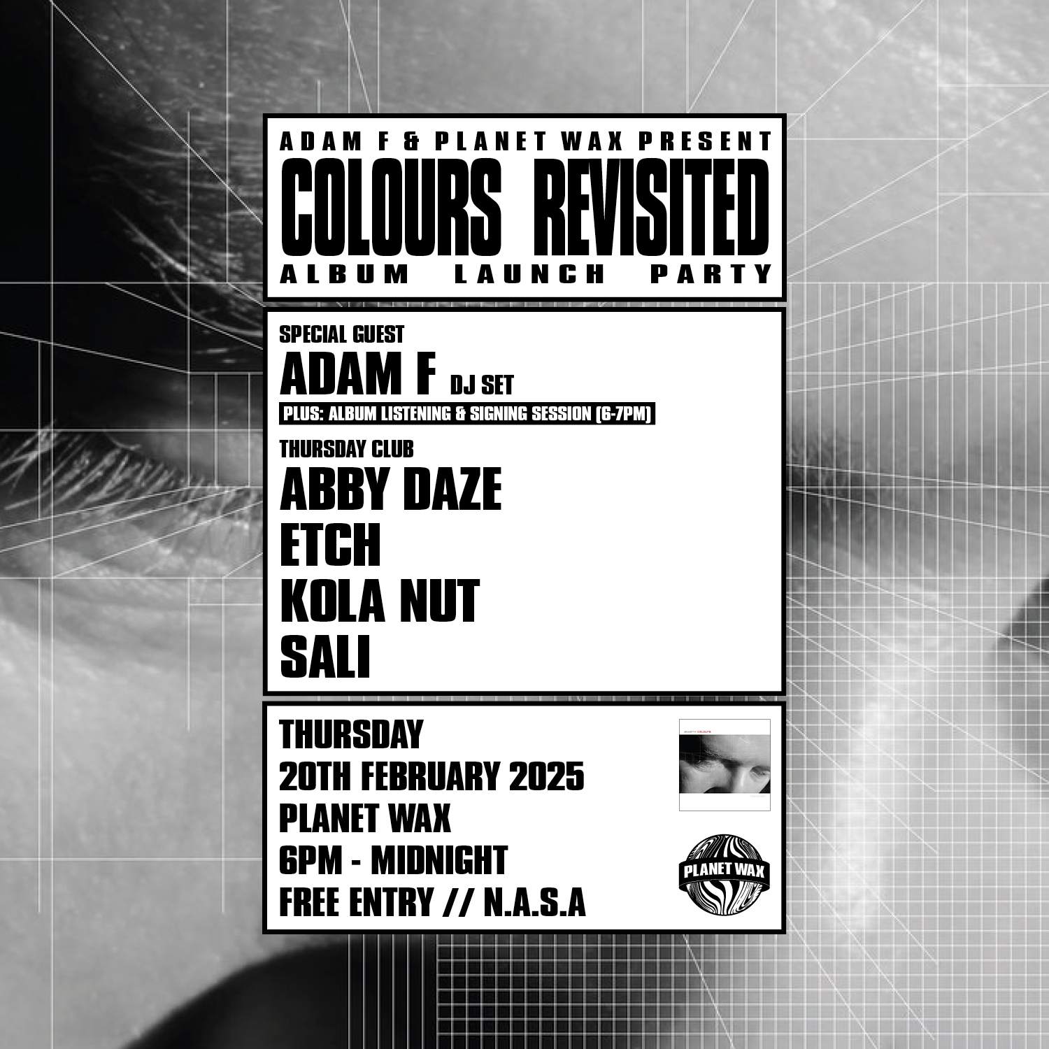ADAM F 'COLOURS REVISITED' LP LAUNCH en Planet Wax, London