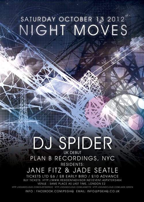 Night Moves: DJ Spider, Jane Fitz & Jade Seatle - Página frontal