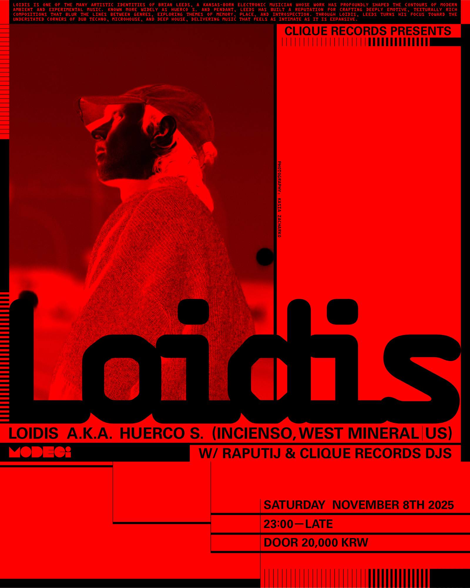 Clique Records presents Loidis (aka Huerco S.) at Modeci, Seoul