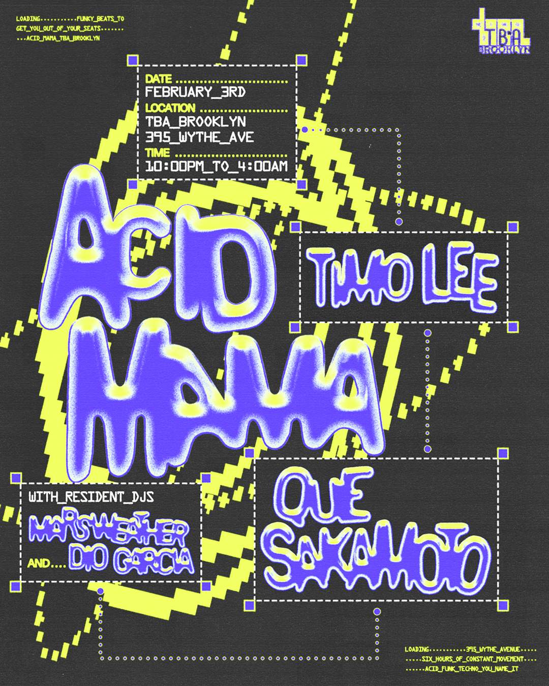 Acid Mama: Que Sakamoto, Timo Lee, Dio Garcia, Marsweather - フライヤー表