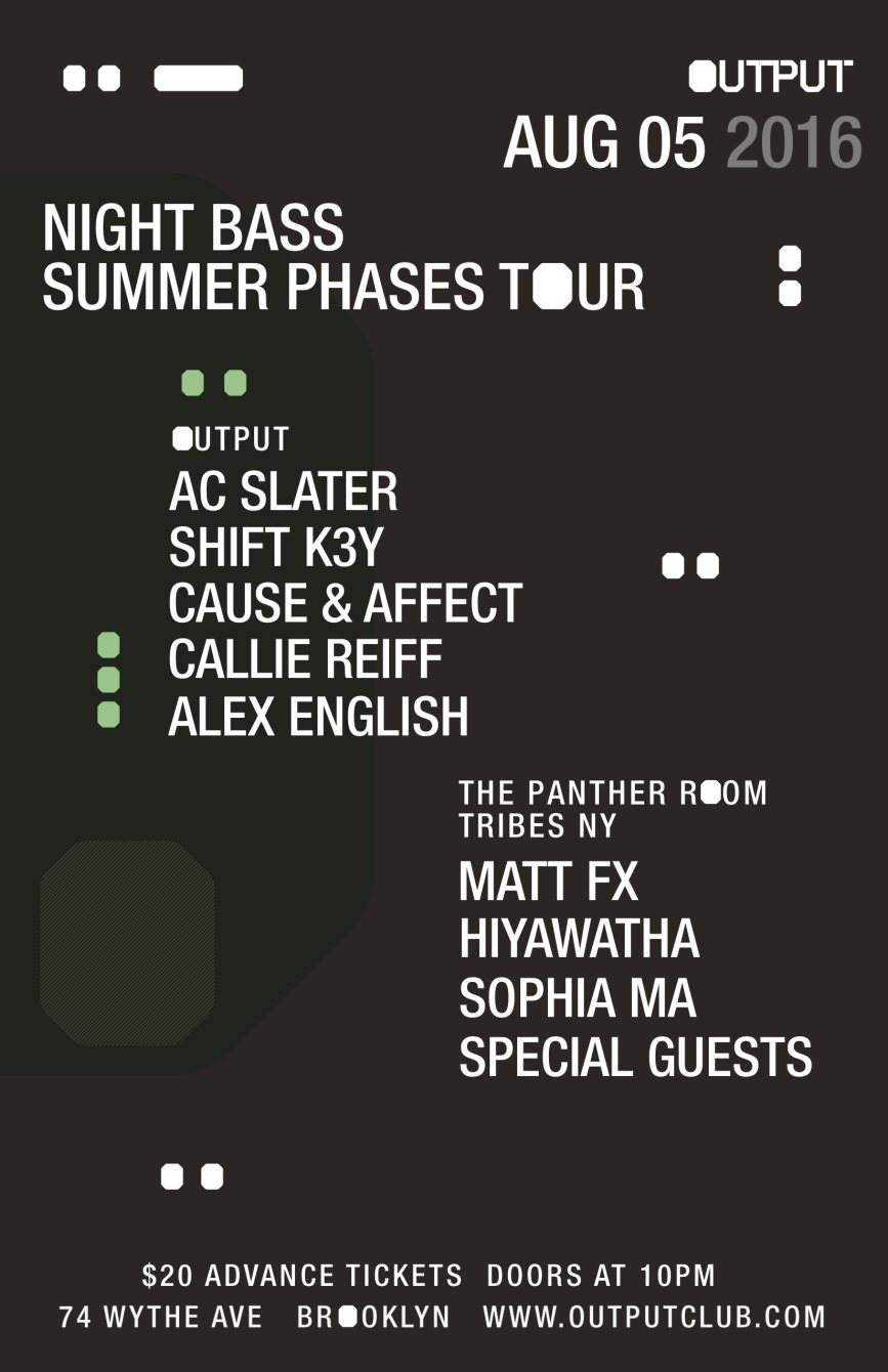 Night Bass Summer Phases Tour: AC Slater/ Cause & Affect/ Shift K3y/ Callie Reiff/ Alex English - Página frontal
