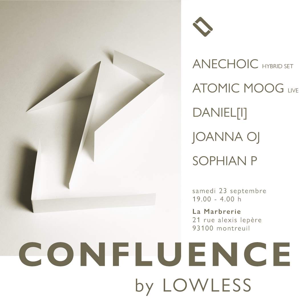 Confluence by Lowless: Anechoic hybrid set, Atomic moog live, Daniel[i], Joanna OJ, Sophian P - Página frontal