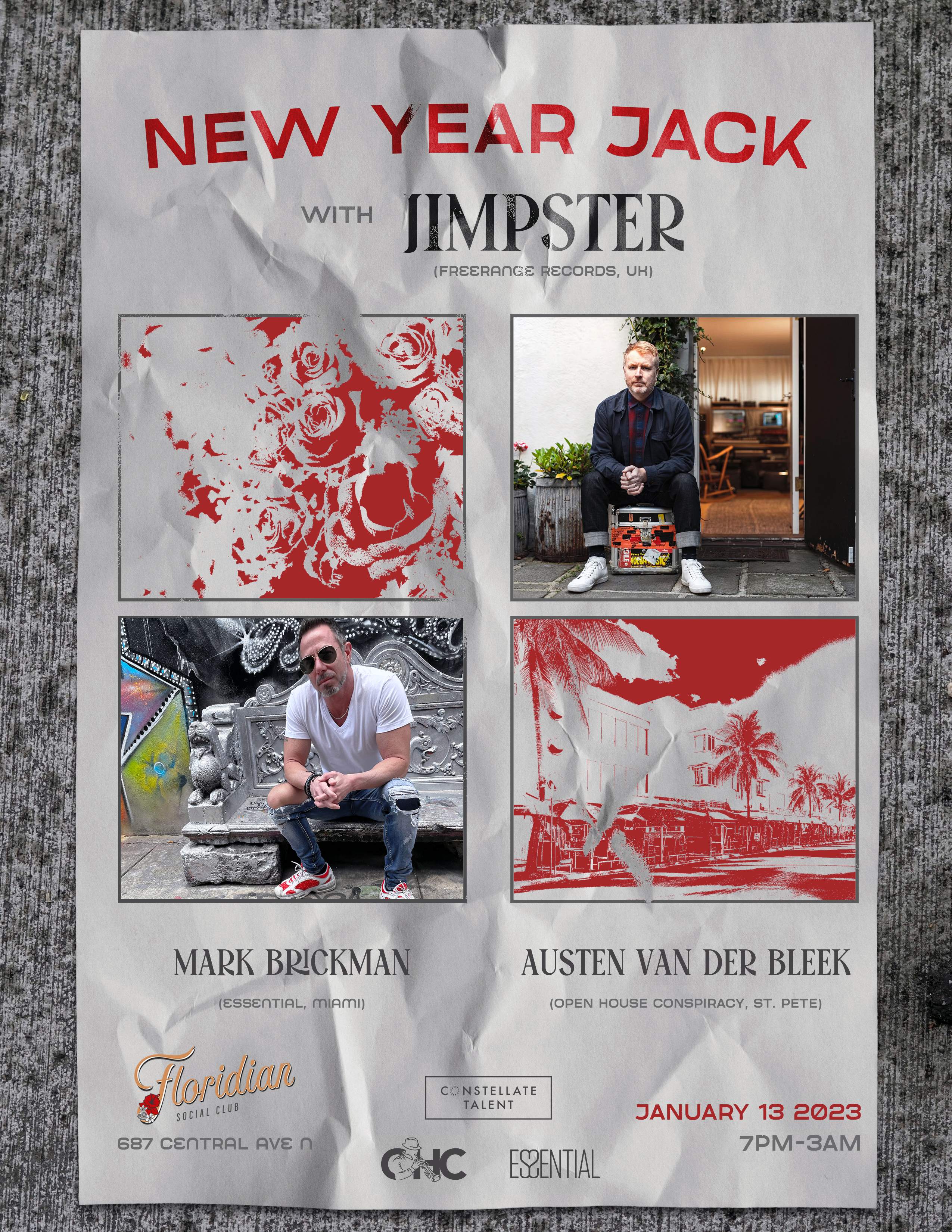 Jimpster (UK), Mark Brickman (Miami), Austen van der Bleek - フライヤー表