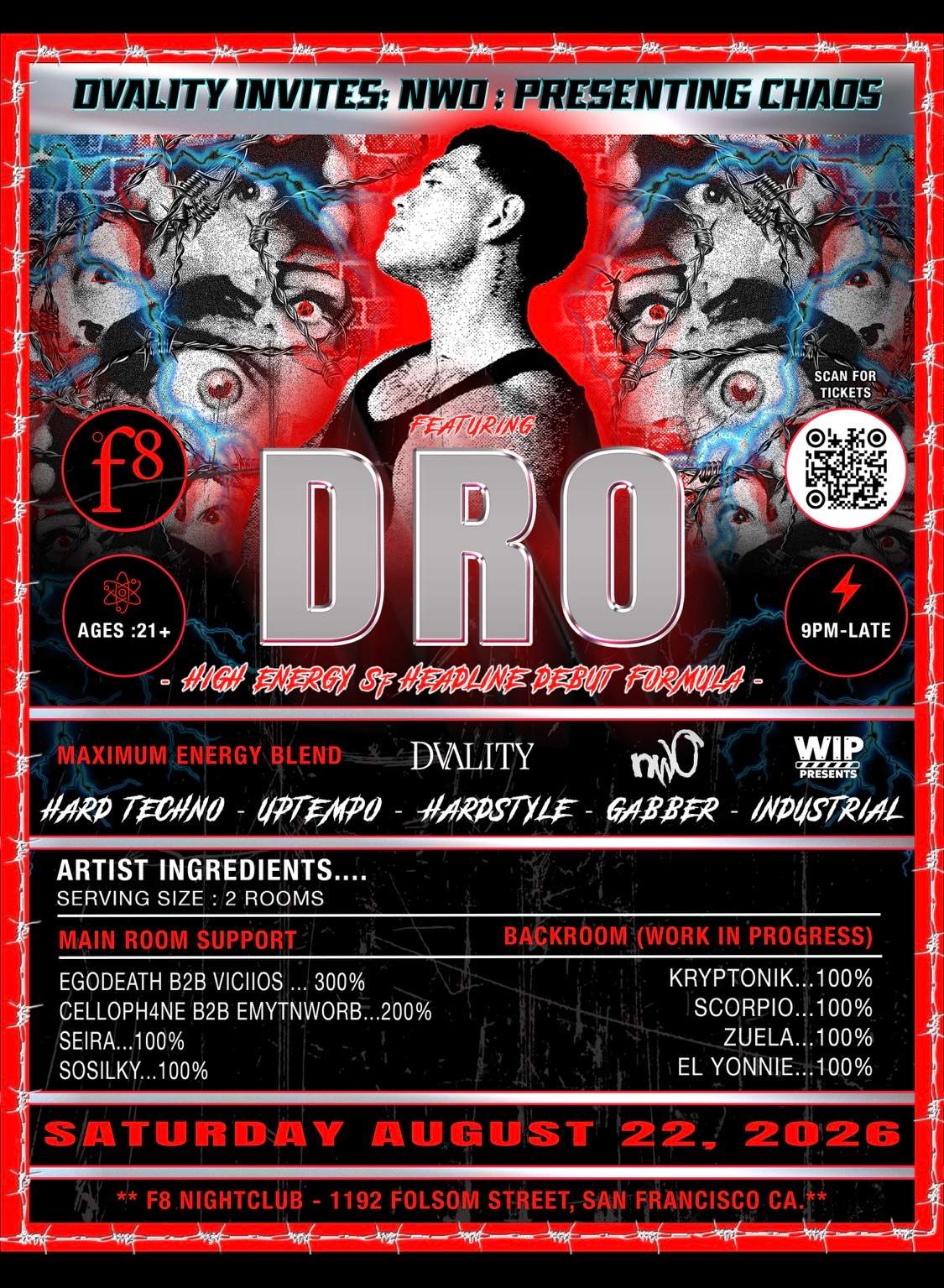 DVALITY INVITES NW0: DRO: CHAOS at F8 1192 Folsom, San Francisco