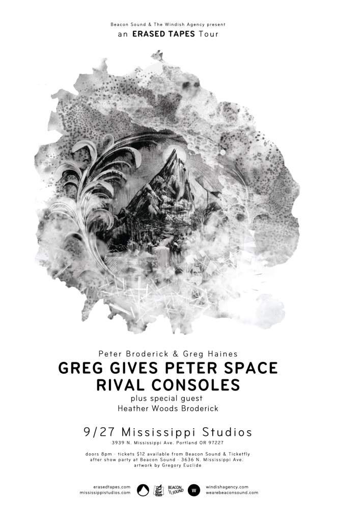 Erased Tapes Tour with Peter Broderick, Greg Haines, Rival Consoles & Heather Woods Broderick - フライヤー表