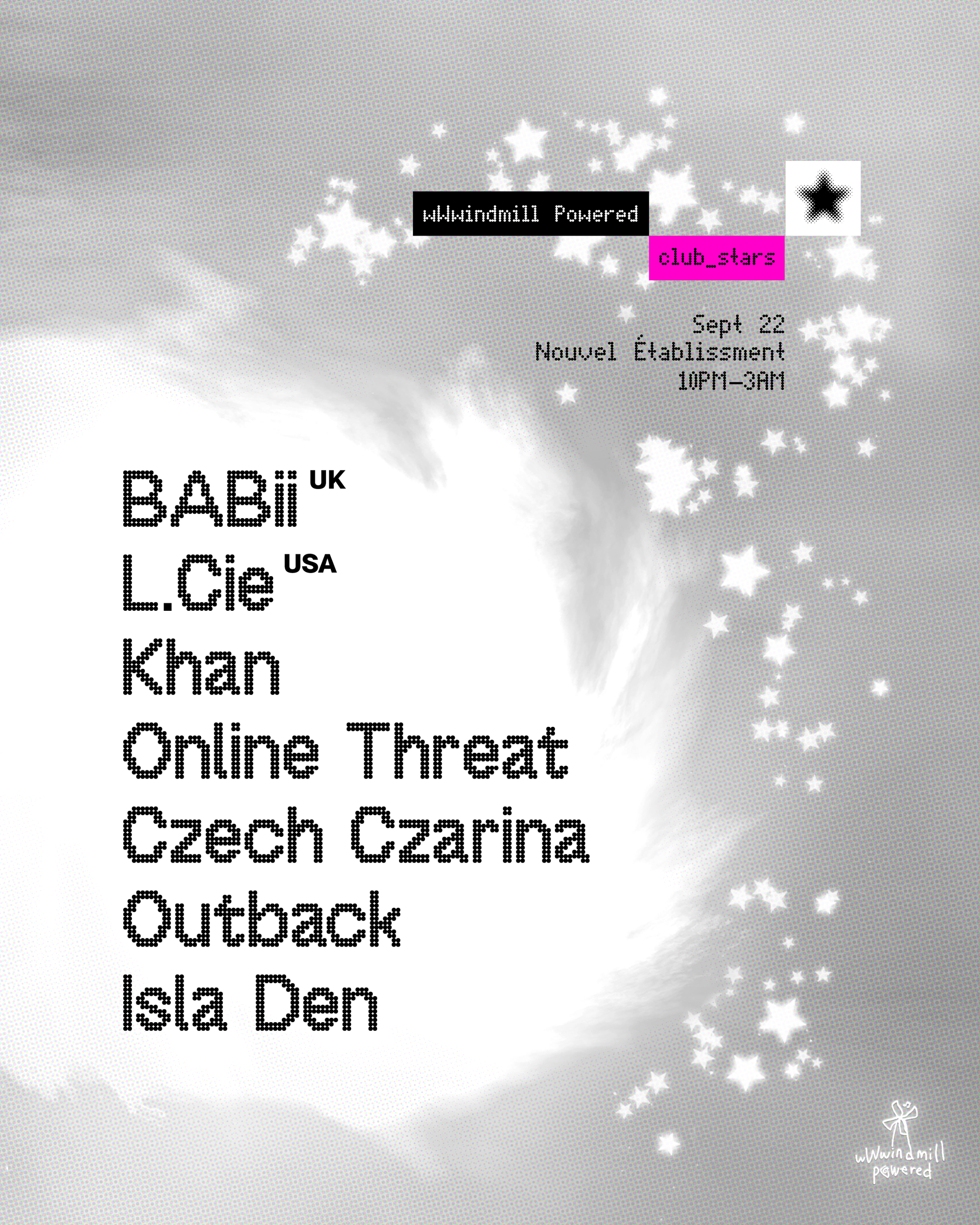 club stars: BABii (UK), L.Cie (USA), Khan, Online Threat, Czech Czarina, Outback, Isla Den - Página frontal
