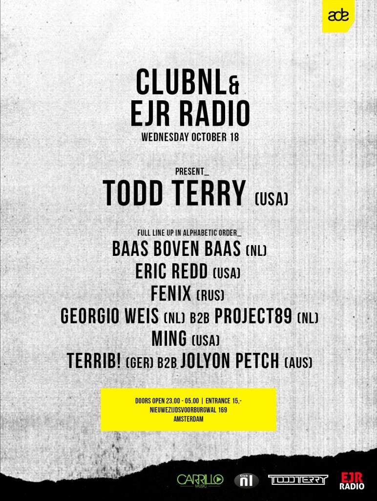 ADE: Club NL & EJR Radio present: Todd Terry - Página frontal