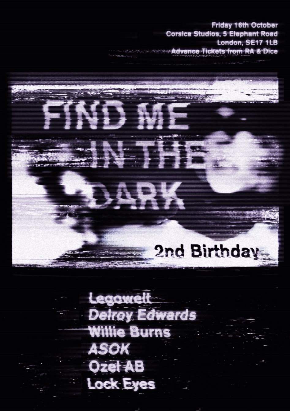 Find Me In The Dark 2nd Birthday with Legowelt, Delroy Edwards, Willie Burns, Asok & Ozel AB - Página frontal