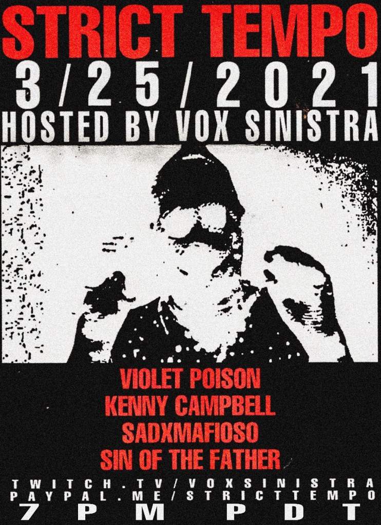 Strict Tempo: Violet Poison, Kenny Campbell, Sadxmafioso, Sin of the Father, Vox Sinistra - フライヤー表