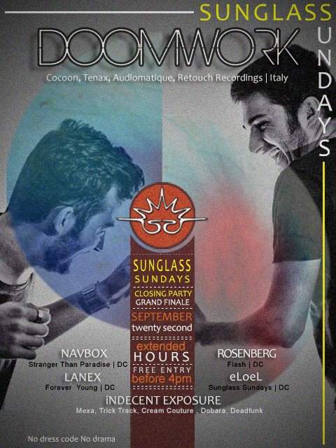 Sunglass Sundays presents Doomwork - Final Closing Party - Charity Event - フライヤー表