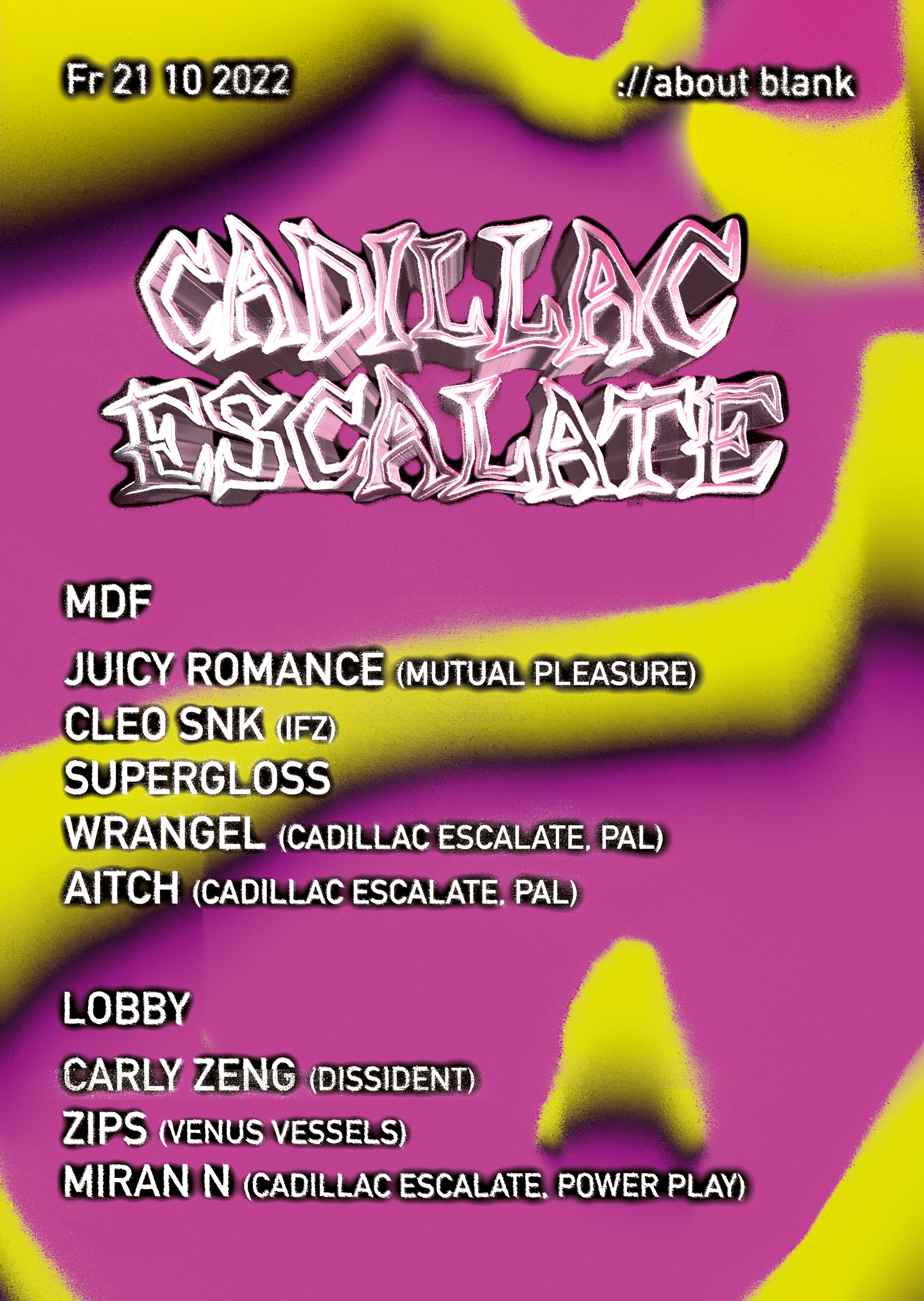 Cadillac Escalate with Juicy Romance, Carly Zeng, Cleo SNK, Zips, Supergloss + Residents - Página trasera