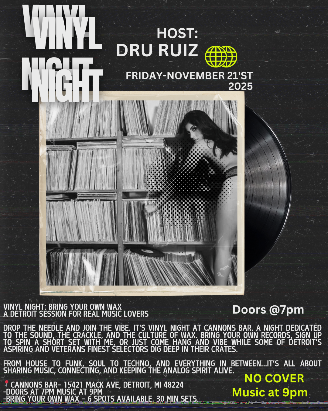 Vinyl & Vibes w/ Dru Ruiz at Cannons, Detroit