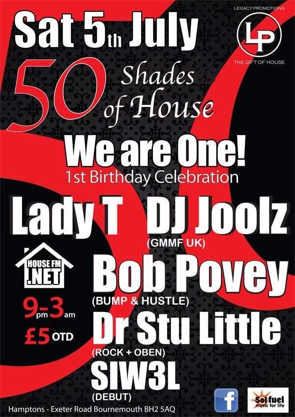 50 Shades Of House 1st Birthday DJ Lady T - Página frontal
