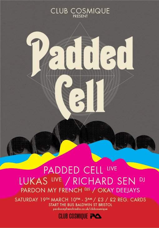 Club Cosmique. Padded Cell live + Lukas live + Richard Sen - Página frontal