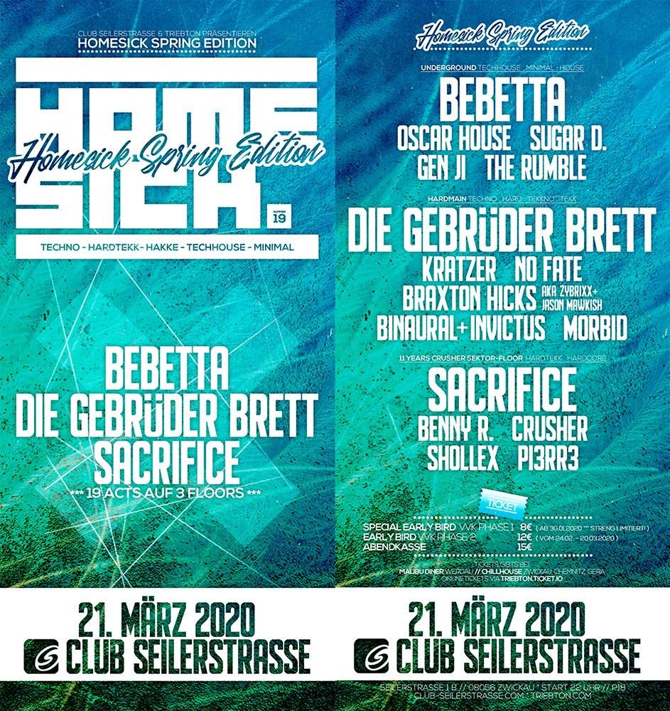 Homesick Spring Edition with Bebetta, Gebrüder Brett, Kratzer uvm. auf 3 Floors - フライヤー表