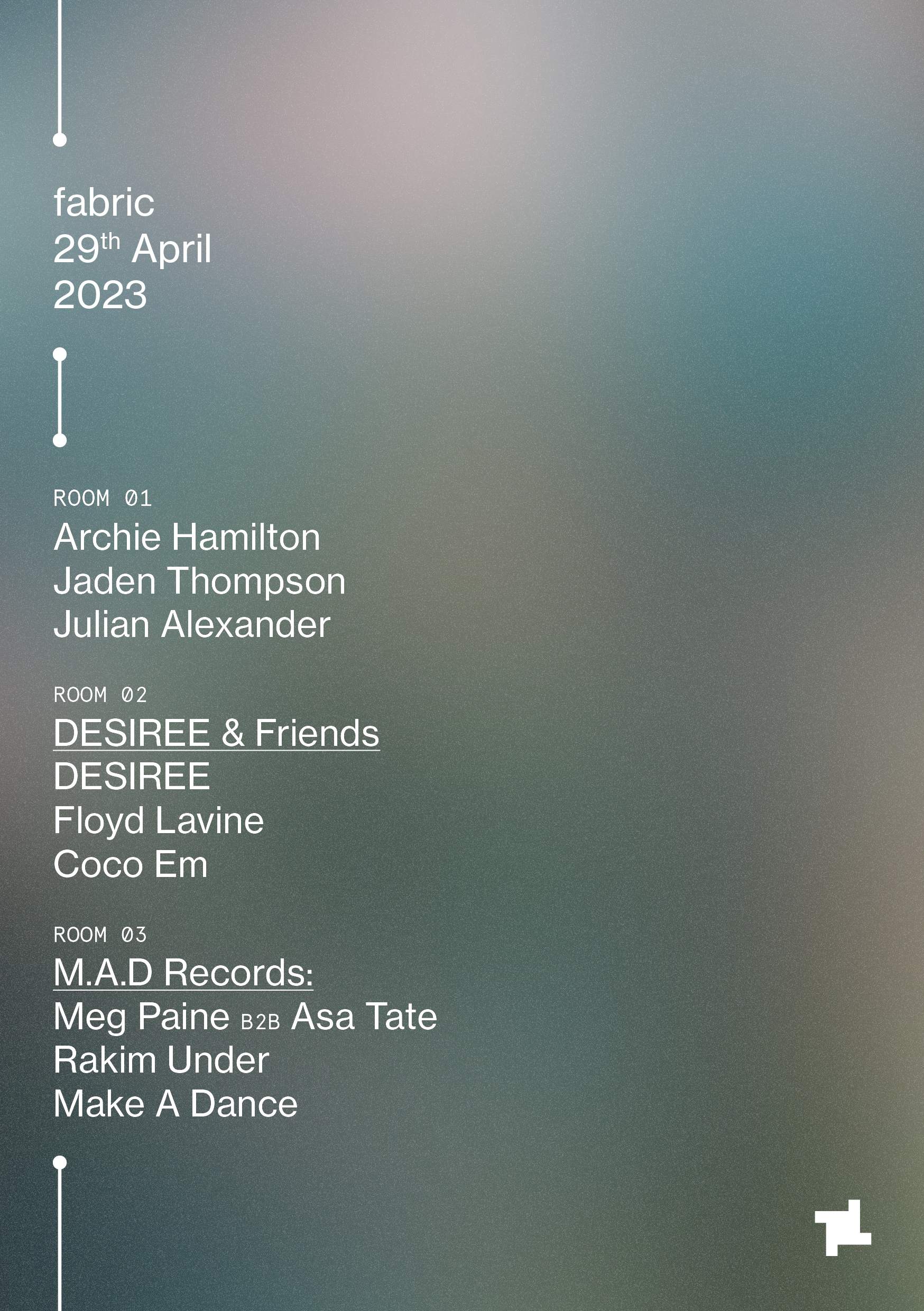 fabric: Archie Hamilton, DESIREE, Floyd Lavine, Jaden Thompson, Coco Em + more - Flyer front