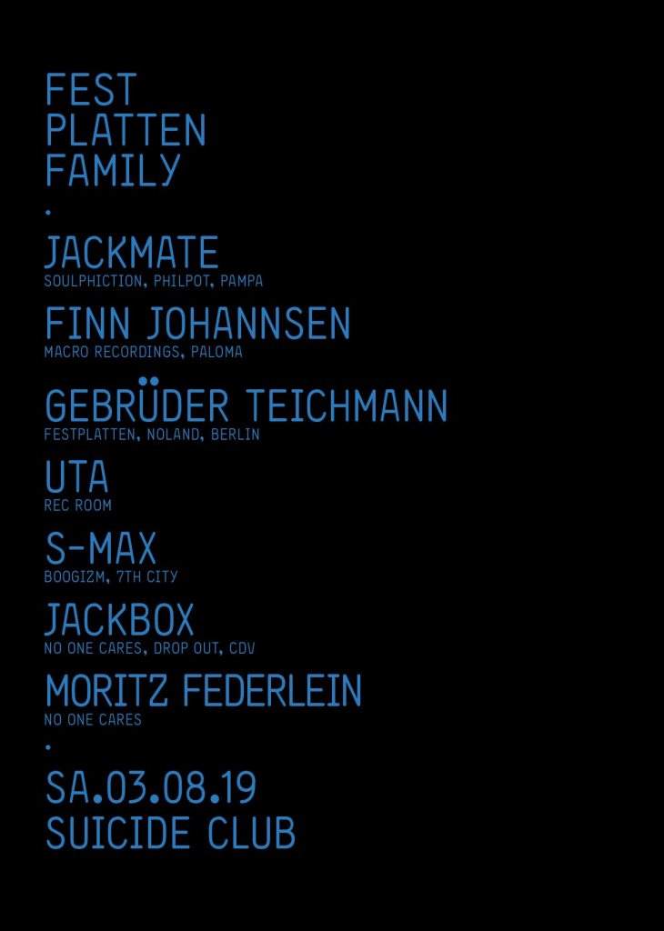 Festplatten Family: Jackmate, Uta, Finn Johannsen, S-Max, Gebrteichmann, Jackbox, Moritz Federl - フライヤー裏