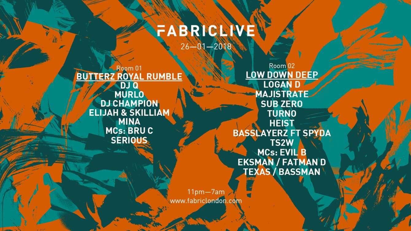 FABRICLIVE: Butterz Royal Rumble x Low Down Deep with DJ Q, Murlo, Logan D, Majistrate & More - Página frontal