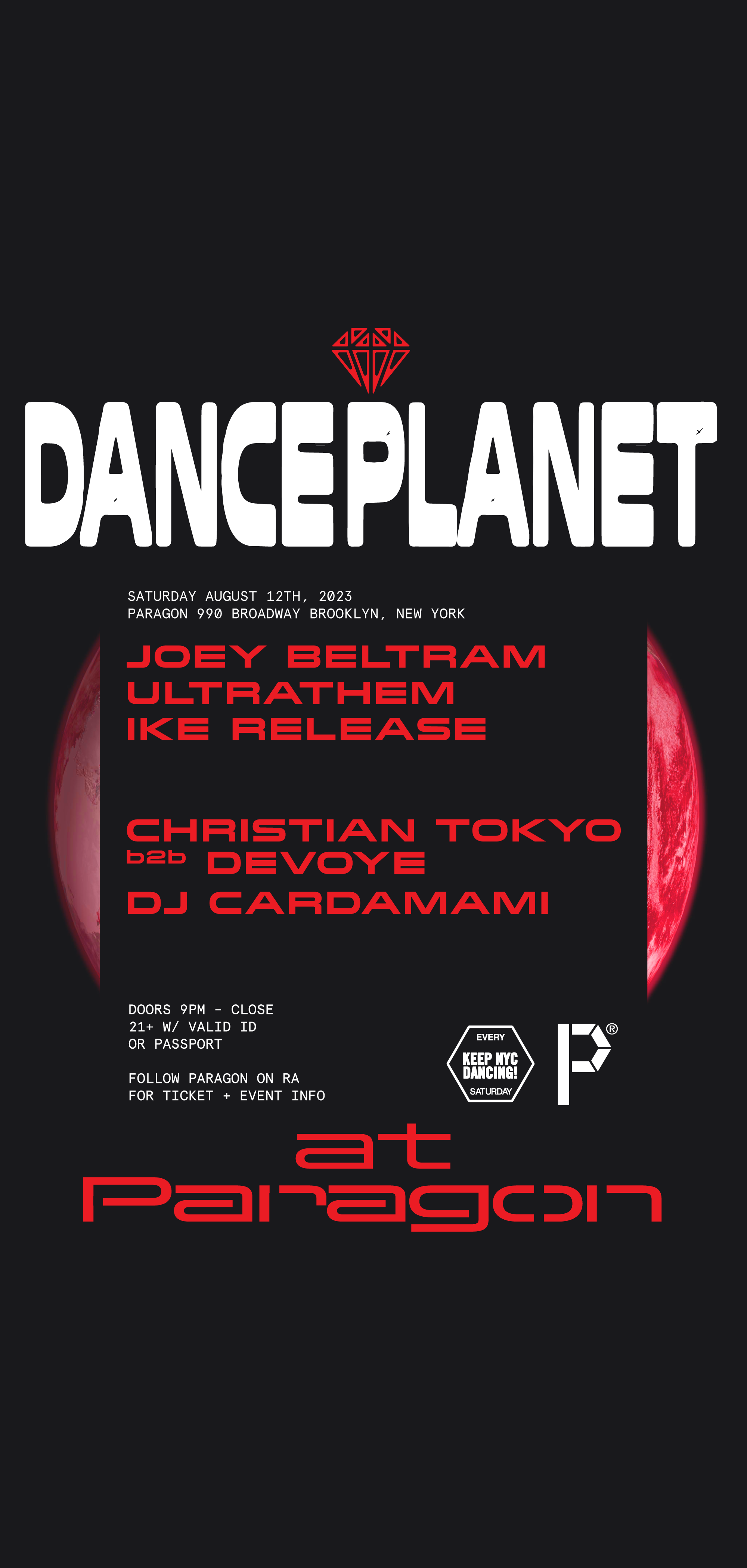DANCE PLANET: Joey Beltram, Ultrathem, Ike Release + Christian Tokyo b2b Devoye - フライヤー表
