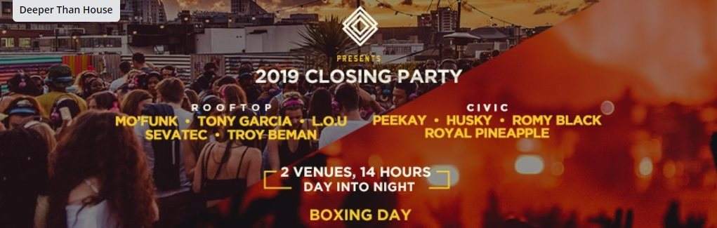 Deeper Than House Presents | 2019 Closing Party (Bourbon Hotel Rooftop) - フライヤー表