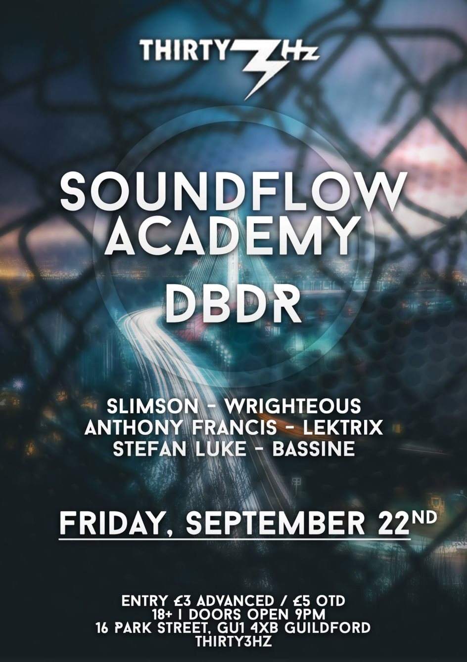 Soundflow Academy & DBD Records @Thirty3hz - フライヤー表