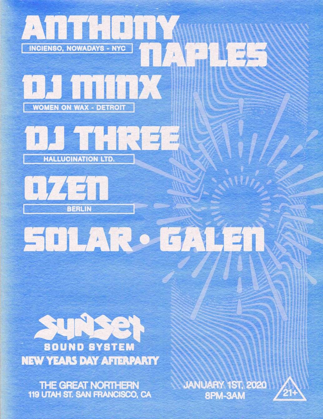 Sunset Sound System New Years Day After-Party 2020 - フライヤー裏