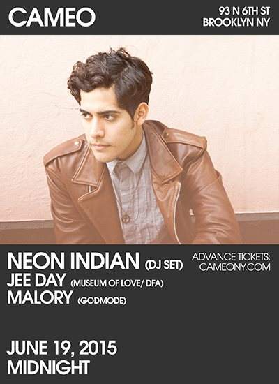 Neon Indian (DJ Set) with Jee Day, Malory - Página frontal