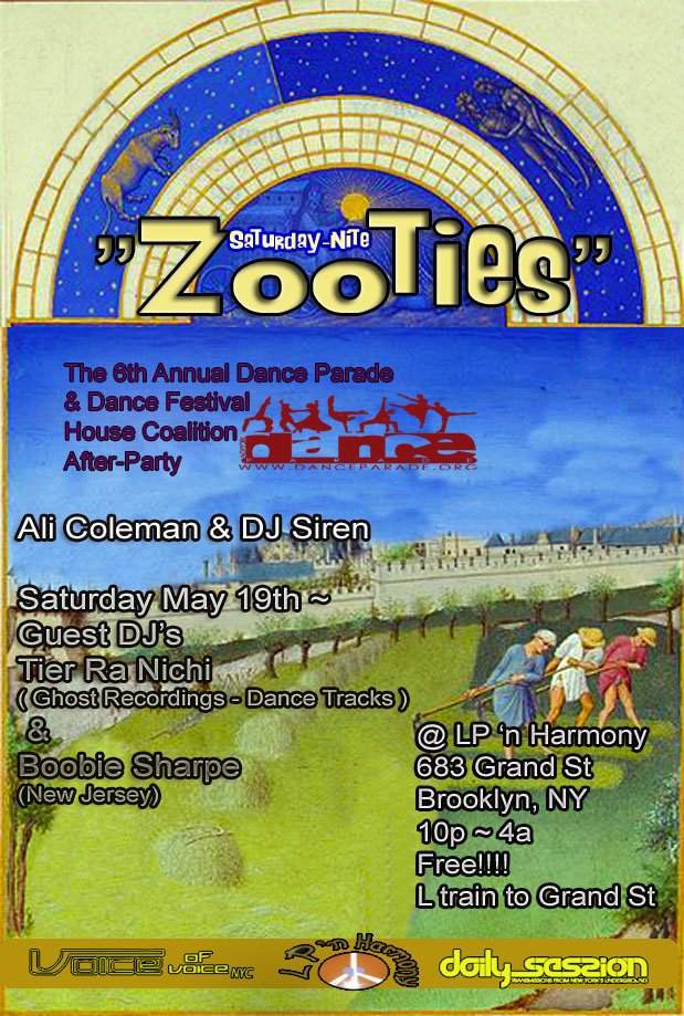 Saturday Nite Zooties - Dance Parade After-Party - フライヤー表