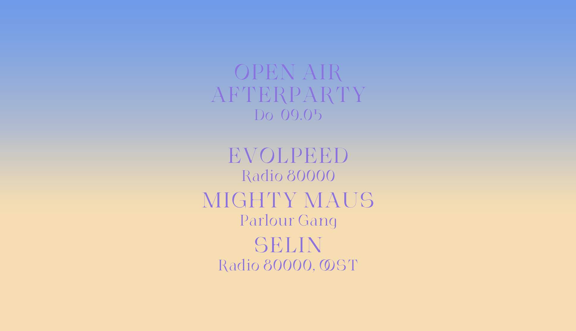 Open Air Afterparty with evolpeed, Mighty Maus & Selin - Página frontal