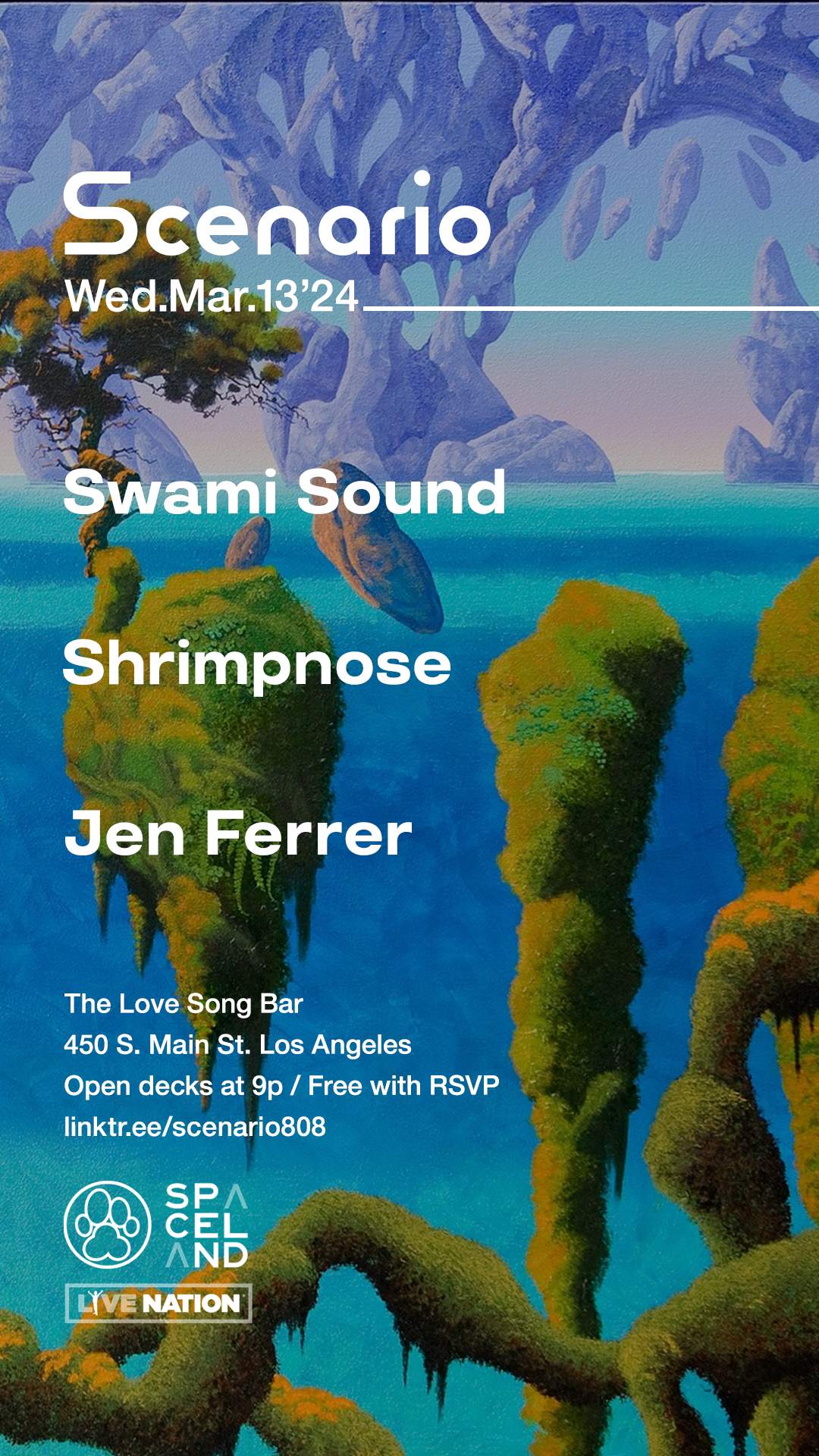 Scenario: Swami Sound, Shrimpnose, Jen Ferrer - フライヤー表