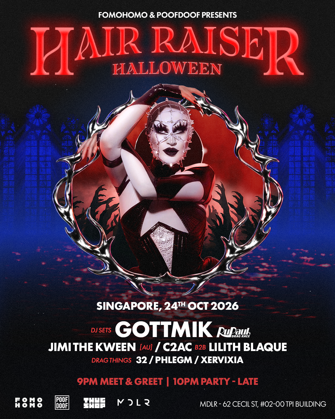 HAIR RAISER Halloween feat. GOTTMIK (Drag Race) by FOMOHOMO & POOF DOOF - Flyer front