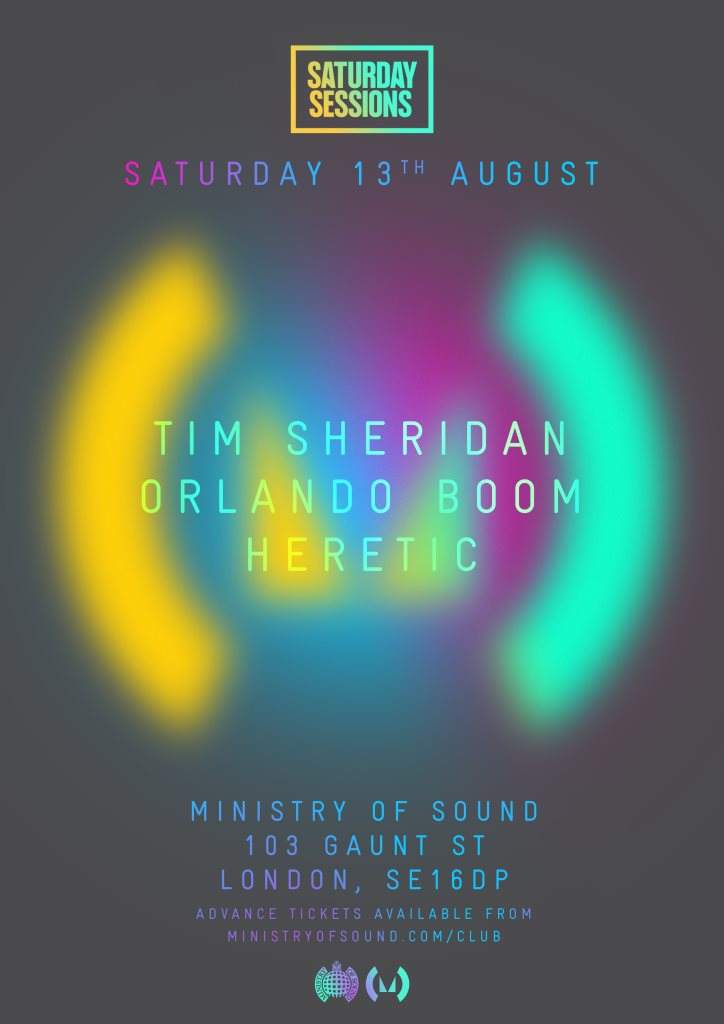 Saturday Sessions: Tim Sheridan, Orlando Boom, Heretic, Justin Berkmann - フライヤー表