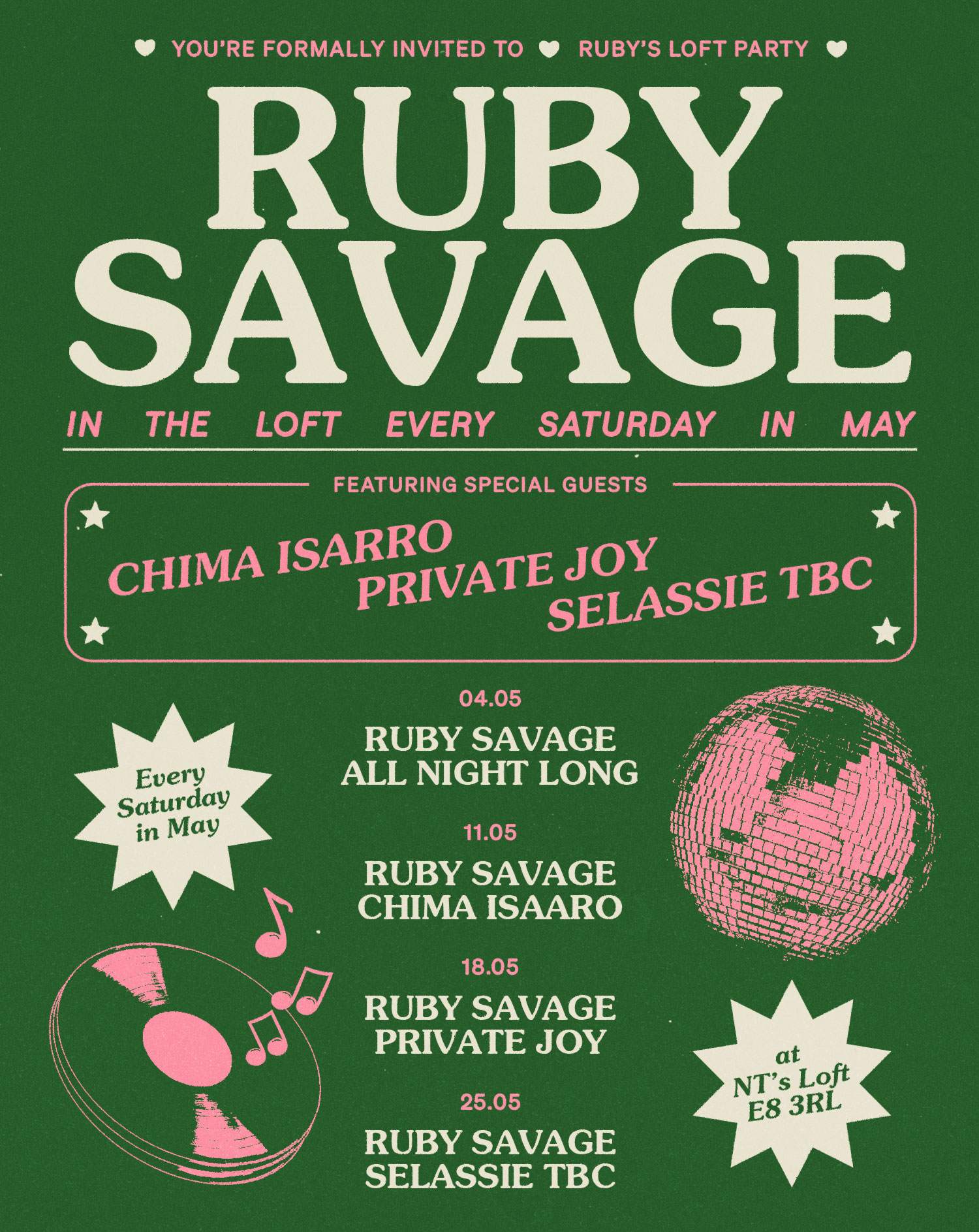 NT's Loft: Ruby Savage Residency - All Night Long - Week 1 - フライヤー裏