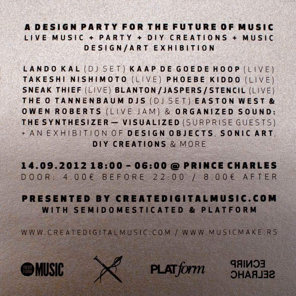 Musicmakers Design Music Party mit Lando Kal, Kaap de Goed Hoop & Takeshi Nishimoto - Página trasera