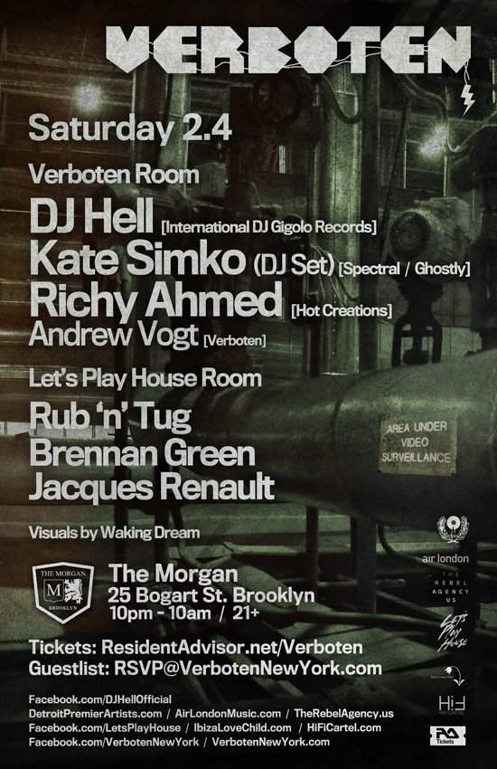 Verboten & Let's Play House present Dj Hell, Kate Simko, Rub 'N' Tug, Brennan Green & Jacques Renault - Página trasera