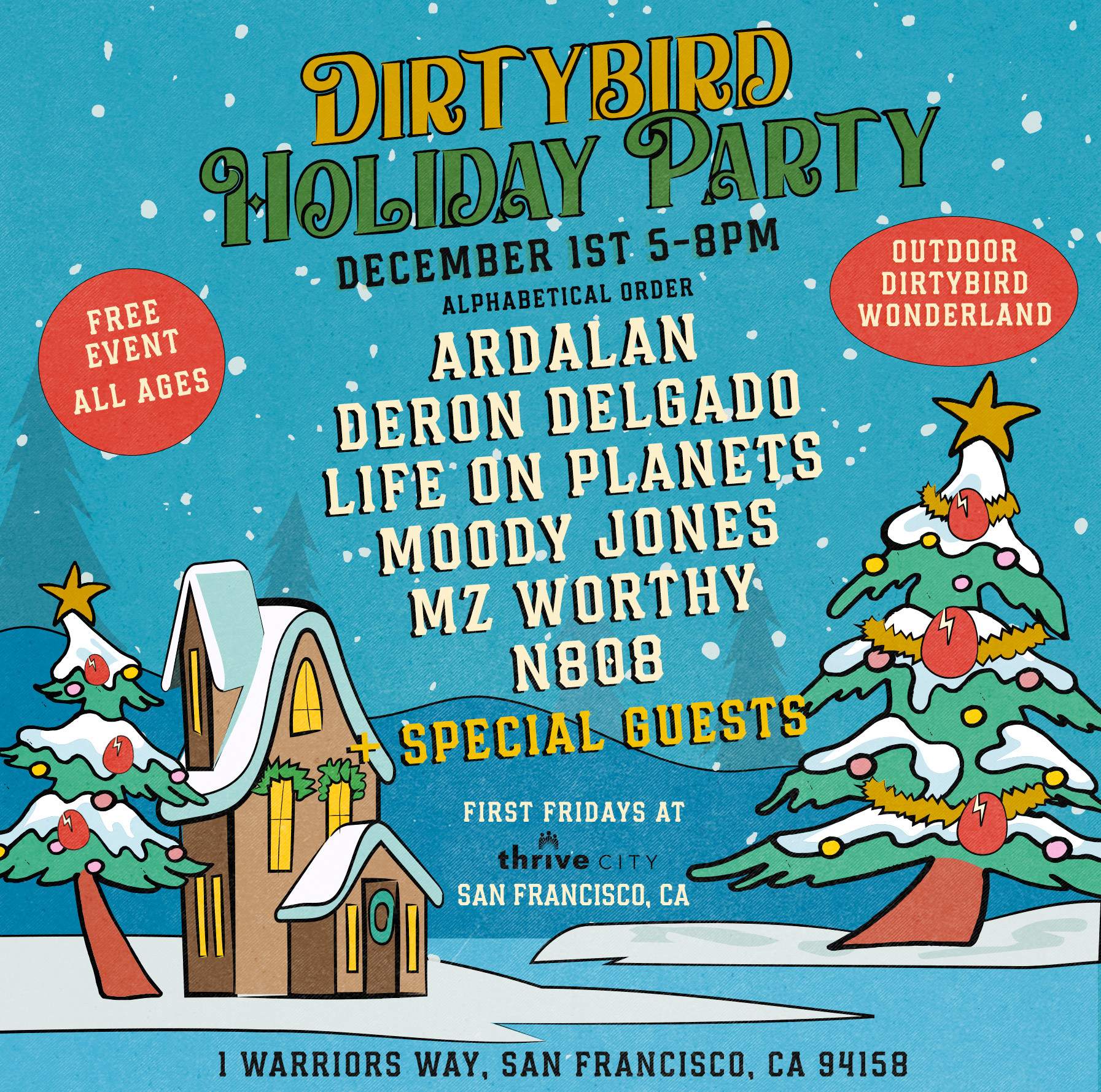 First Fridays Dirtybird Holiday Party at Thrive City - Página frontal