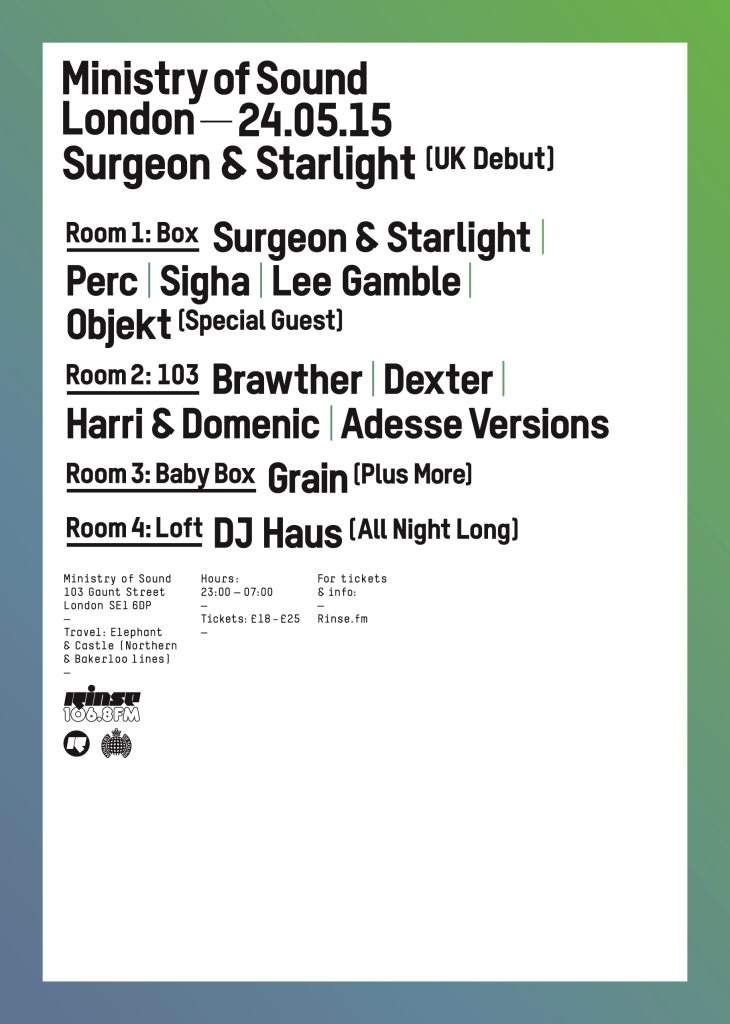 Rinse: Surgeon & Starlight + Objekt + Perc + Sigha - Página frontal