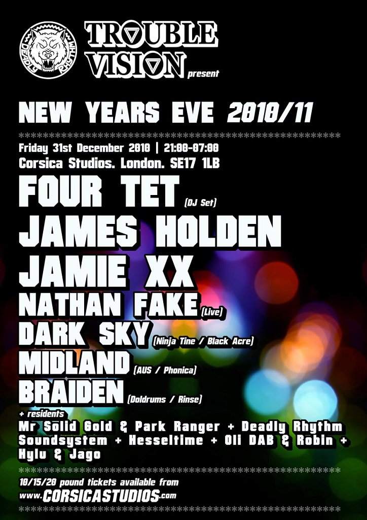 Trouble Vision & Deadly Rhythm Pres. Nye 2010/11 with Four Tet, James Holden, Midland - Página frontal