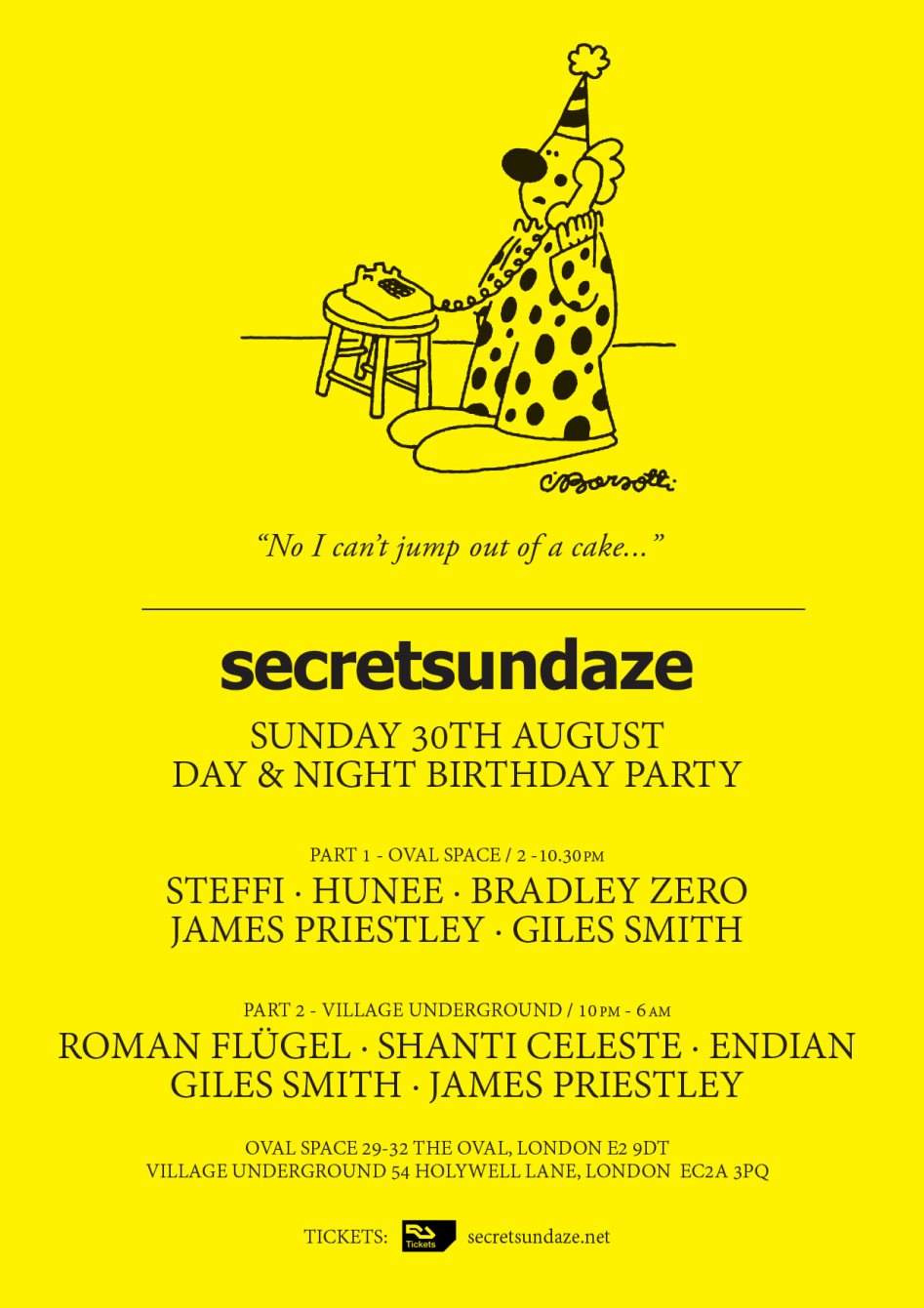 Secretsundaze Day & Night Birthday Party with Roman Flügel, Steffi, Hunee, Shanti Celeste - Página trasera