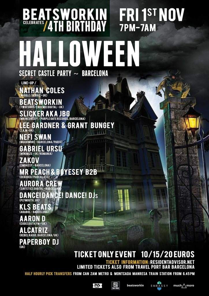 Beatsworkin presents Halloween & 4TH Birthday Secret Castle Party with Nathan Coles - フライヤー表