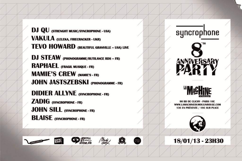 Syncrophone 8th Anniversary: DJ Qu, Vakula, Tevo Howard (Live), DJ Steaw... - Página frontal