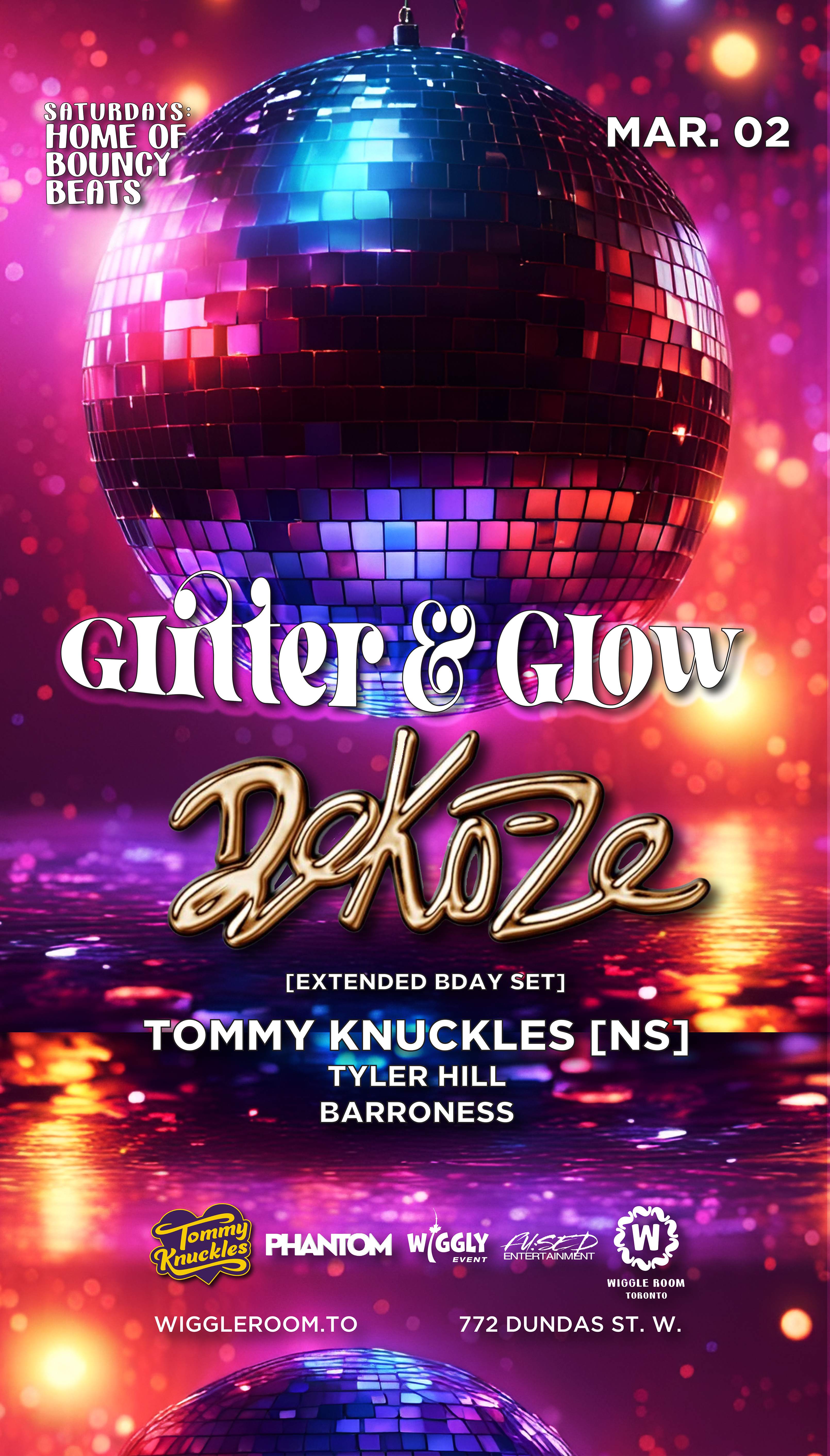 Glitter & Glow: DEKOZE (Bday Beats) / Tommy Knuckles (NS) - フライヤー裏