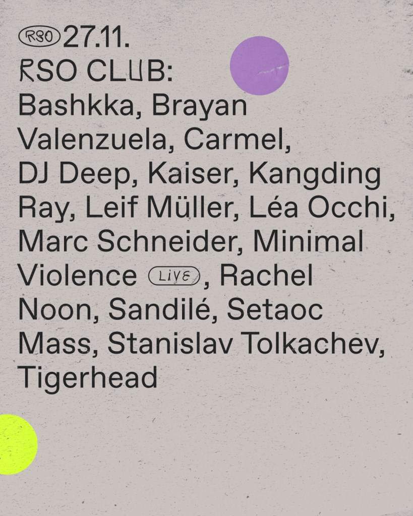 RSO Club with Stanislav Tolkachev, Tigerhead, DJ Deep, Minimal Violence, Setaoc Mass and More - フライヤー表