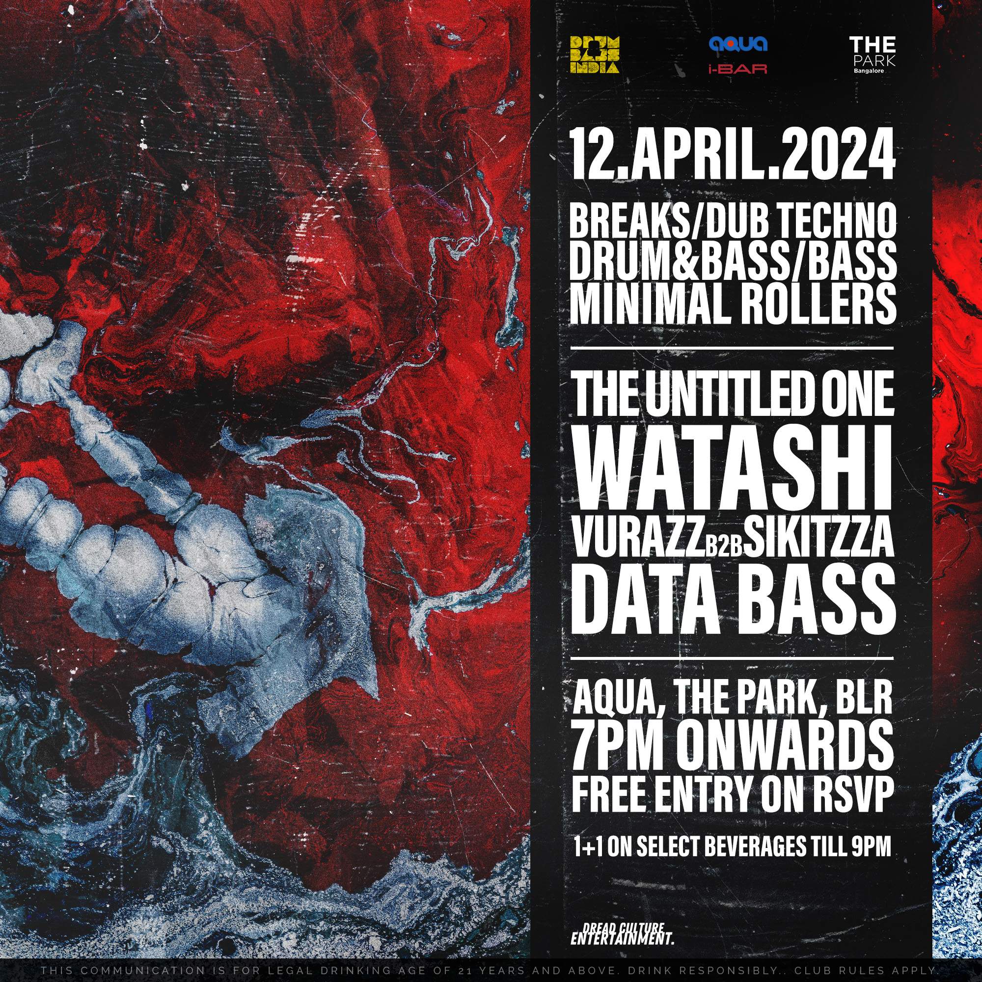 DnBIndia presents The Untitled One, Watashi, Vurazz, Sikitzza & Data Bass at AQUA, The Park - Página trasera