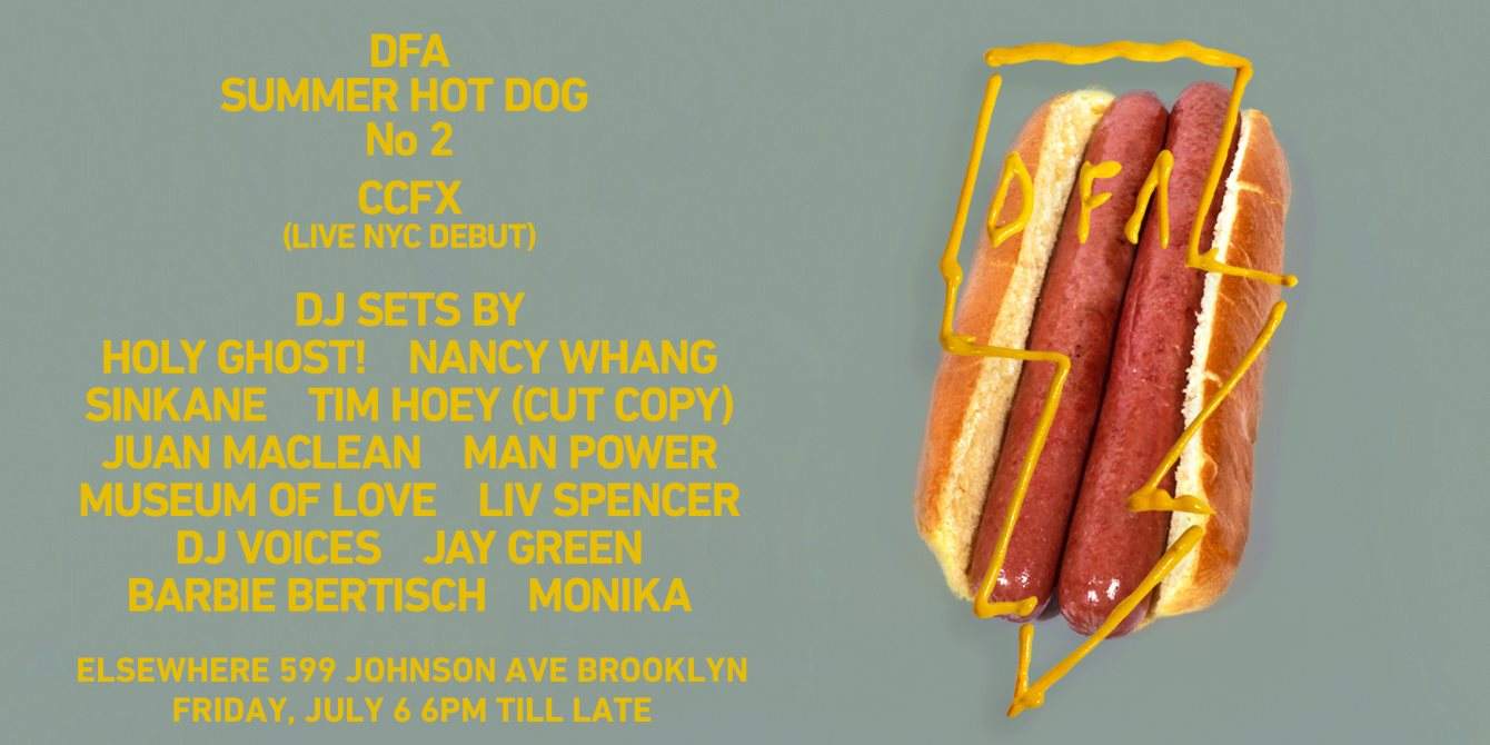 DFA Summer Hot Dog with DJ Sets by Holy Ghost!, Nancy Whang, Juan Maclean and More - Página frontal