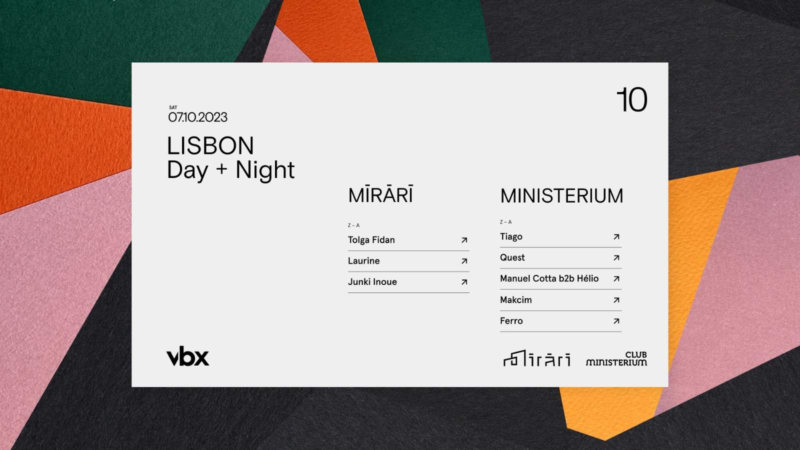 || Night Ticket || VBX x Mīrarī Day + Ministerium Club Night // Quest, Ferro & More - Página frontal