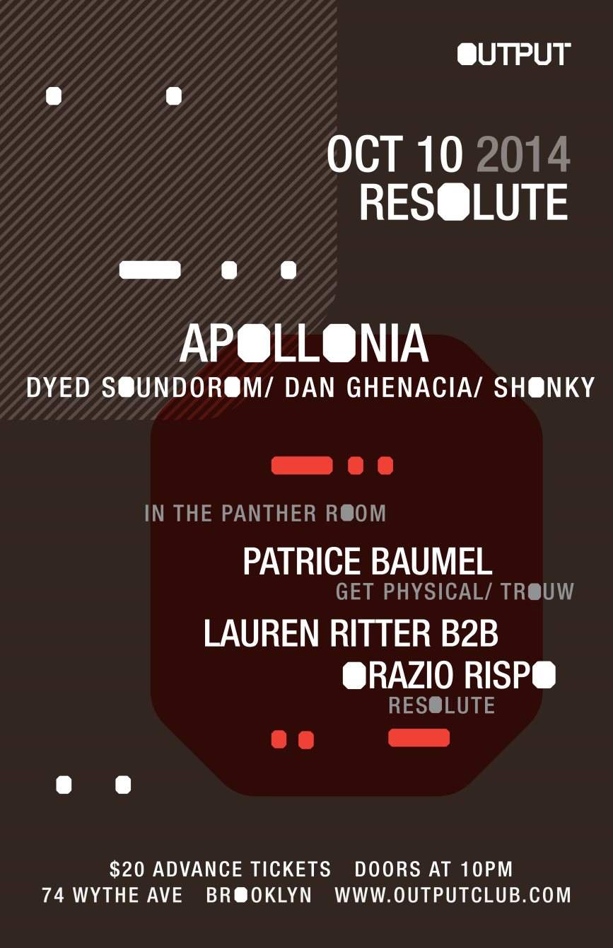 Resolute presents Apollonia (Dyed Soundorom/ Dan Ghenacia/ Shonky) - フライヤー表