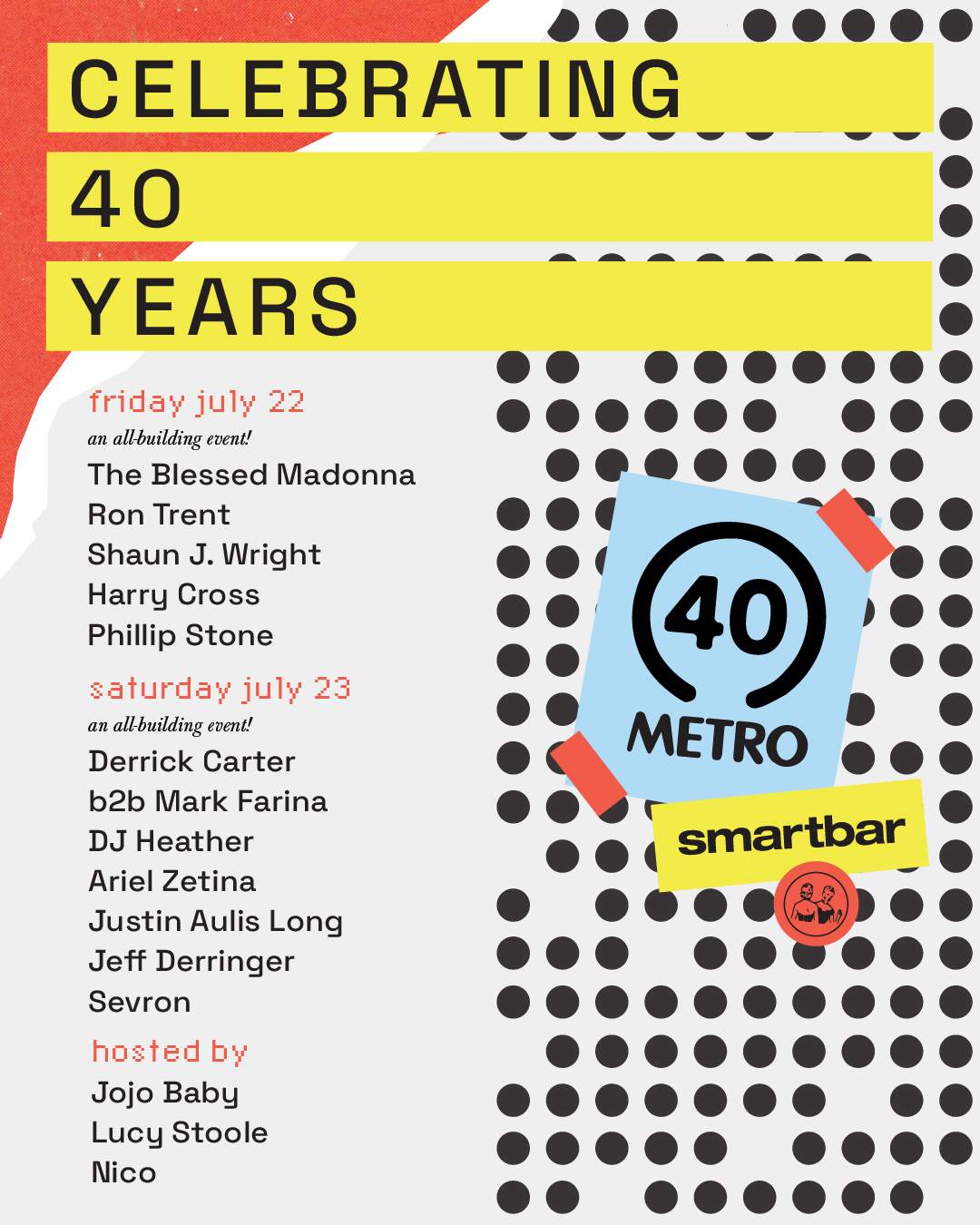 Metro & smartbar 40th Anniversary feat. The Blessed Madonna * Ron Trent * Dajae - Página frontal