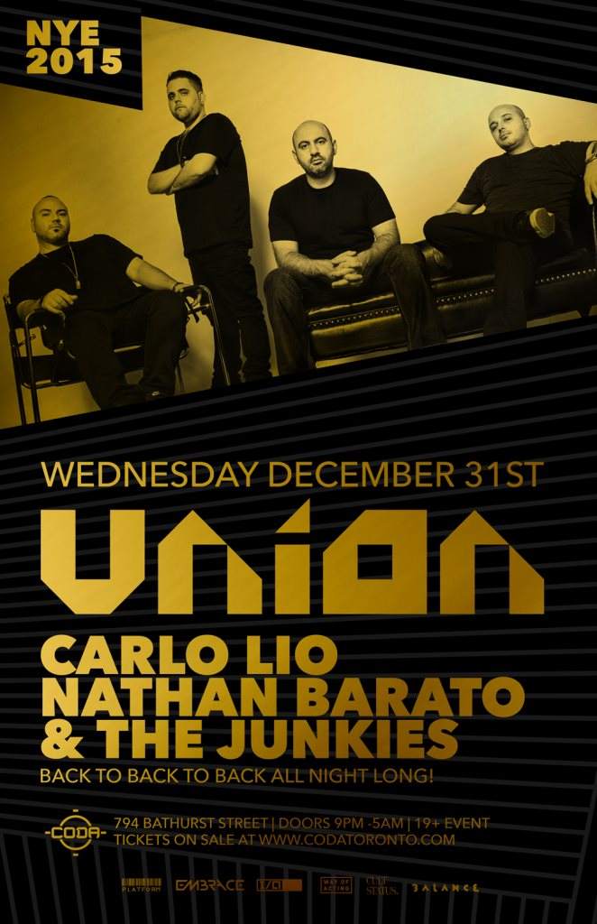 Coda: NYE Union Carlo Lio, Nathan Barato & The Junkies - フライヤー表